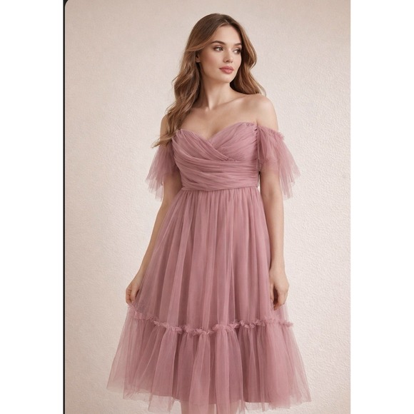 Dresses & Skirts - Tulle Dress Medium Romantic Coquette Balletcore Off Shoulder Strap Fit Flare NWT